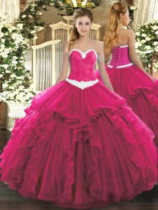 Sleeveless Lace Up Floor Length Appliques and Ruffles Quinceanera Dress