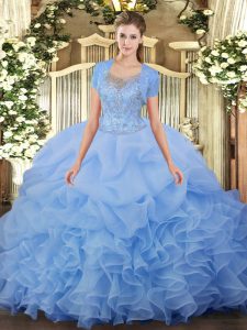 Edgy Aqua Blue Sleeveless Tulle Clasp Handle Vestidos de Quinceanera for Military Ball and Sweet 16 and Quinceanera