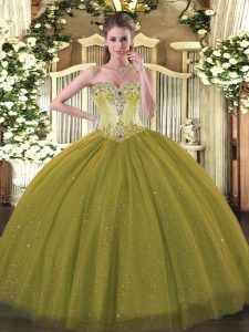 Sophisticated Olive Green Lace Up Quinceanera Dresses Beading Sleeveless Floor Length