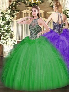 Great Green 15th Birthday Dress Sweet 16 and Quinceanera with Beading Sweetheart Sleeveless Lace Up
