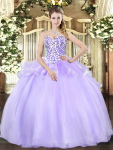 Extravagant Sleeveless Floor Length Beading Lace Up Quinceanera Dress with Lavender
