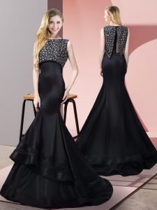 Beauteous Black Bateau Neckline Beading Prom Gown Sleeveless Zipper