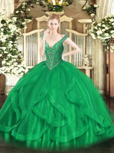 Hot Selling Tulle Sleeveless Floor Length Quinceanera Gowns and Beading and Ruffles