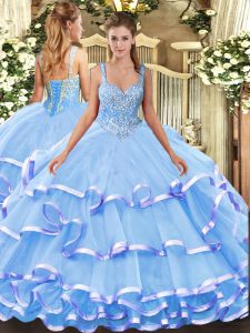 Beauteous Floor Length Ball Gowns Sleeveless Blue 15th Birthday Dress Lace Up