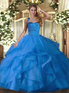 Great Halter Top Sleeveless Lace Up Sweet 16 Quinceanera Dress Blue Tulle