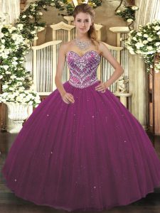 Perfect Ball Gowns 15th Birthday Dress Burgundy Sweetheart Tulle Sleeveless Floor Length Lace Up