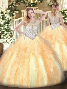 Sleeveless Beading and Ruffles Zipper Ball Gown Prom Dress
