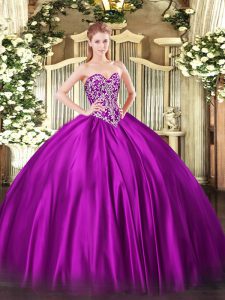 Glamorous Floor Length Ball Gowns Sleeveless Fuchsia Sweet 16 Quinceanera Dress Lace Up