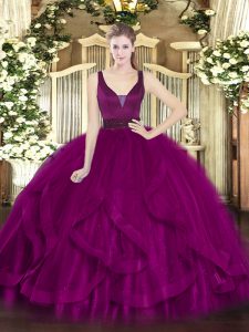 Low Price Fuchsia Ball Gowns Beading and Ruffles Sweet 16 Quinceanera Dress Zipper Tulle Sleeveless Floor Length
