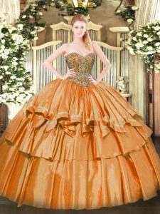 Charming Organza Sweetheart Sleeveless Lace Up Beading and Ruffled Layers Quinceanera Gowns in Orange