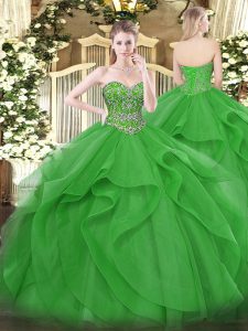 Ball Gowns Vestidos de Quinceanera Green Sweetheart Tulle Sleeveless Floor Length Lace Up
