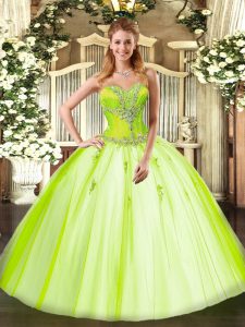 Tulle Sweetheart Sleeveless Lace Up Beading Quinceanera Gowns in Yellow Green