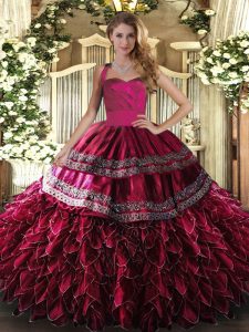Dazzling Sleeveless Lace Up Floor Length Embroidery and Ruffles Sweet 16 Dresses