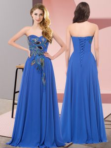 Shining Blue Sleeveless Chiffon Lace Up for Prom and Party