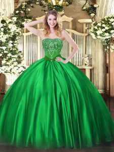 Green Sleeveless Satin Lace Up Quinceanera Gowns for Military Ball and Sweet 16 and Quinceanera
