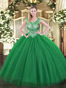 Tulle Sleeveless Floor Length Vestidos de Quinceanera and Beading and Sequins