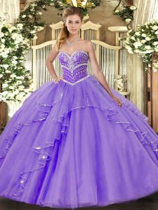 Romantic Sweetheart Sleeveless Tulle 15 Quinceanera Dress Beading and Ruffles Lace Up