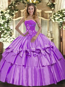 Free and Easy Lavender Ball Gowns Organza and Taffeta Strapless Sleeveless Beading and Ruffled Layers Floor Length Lace 