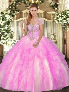 Great Sleeveless Lace Up Floor Length Appliques and Ruffles 15th Birthday Dress