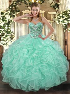 Apple Green Ball Gowns Sweetheart Sleeveless Tulle Floor Length Lace Up Beading and Ruffles Quinceanera Dress