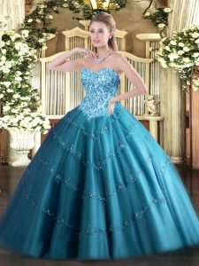 Sleeveless Lace Up Floor Length Appliques Ball Gown Prom Dress