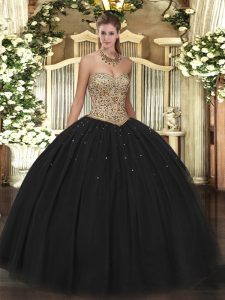 Vintage Black Sleeveless Beading Floor Length 15 Quinceanera Dress