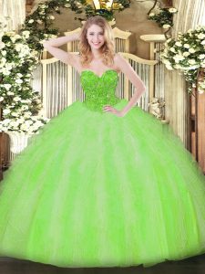 Stunning Sleeveless Floor Length Beading and Ruffles Lace Up Sweet 16 Dress