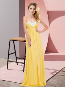 Gold Prom Party Dress Prom and Party with Ruching Sweetheart Sleeveless Lace Up