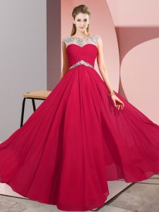 Stunning Red Clasp Handle Scoop Beading Evening Dress Chiffon Sleeveless