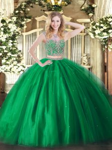 Stunning Green Quinceanera Dresses Military Ball and Sweet 16 and Quinceanera with Beading Scoop Sleeveless Lace Up