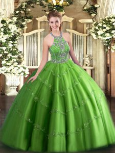 Vintage Floor Length Quinceanera Dresses Tulle Sleeveless Beading and Appliques