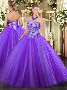 Free and Easy Floor Length Eggplant Purple Quince Ball Gowns Sweetheart Sleeveless Lace Up