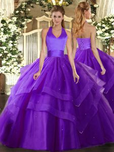 Glorious Purple Sleeveless Ruffled Layers Floor Length 15 Quinceanera Dress