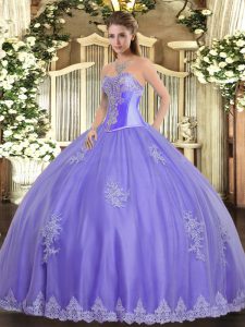 Sweetheart Sleeveless Lace Up Quinceanera Gown Lavender Tulle