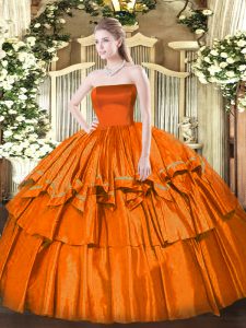 Delicate Orange Red Sleeveless Organza Zipper Sweet 16 Dress for Military Ball and Sweet 16 and Quinceanera