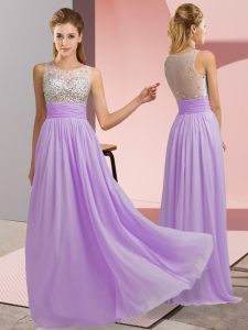 Floor Length Lavender Homecoming Dress Chiffon Sleeveless Beading