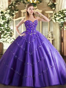 Sweetheart Sleeveless Tulle Quinceanera Gown Appliques and Embroidery Lace Up