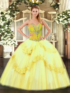 Sweetheart Sleeveless Lace Up Quinceanera Gowns Yellow Tulle