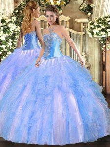 Most Popular Floor Length Aqua Blue Sweet 16 Dresses Sweetheart Sleeveless Lace Up