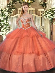 Adorable Orange Red Quinceanera Gowns Military Ball and Sweet 16 and Quinceanera with Beading and Ruffled Layers Sweethe