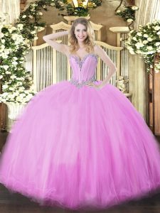Sleeveless Floor Length Beading Lace Up Sweet 16 Quinceanera Dress with Lilac