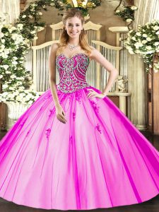 Lilac Ball Gowns Beading and Appliques Sweet 16 Dress Lace Up Tulle Sleeveless Floor Length