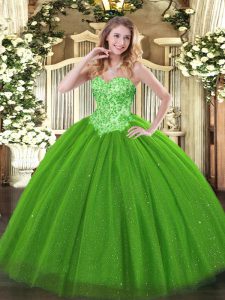 Sleeveless Floor Length Appliques Lace Up Quinceanera Gown with Green
