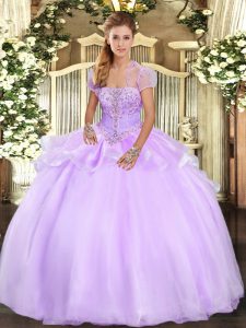 Excellent Lavender Sleeveless Organza Lace Up Sweet 16 Dress for Military Ball and Sweet 16 and Quinceanera