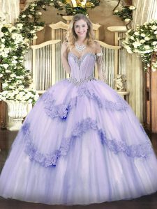 Ball Gowns Quinceanera Dress Lavender Sweetheart Tulle Sleeveless Floor Length Lace Up