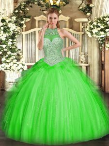 Deluxe Lace Up 15 Quinceanera Dress Beading and Ruffles Sleeveless Floor Length