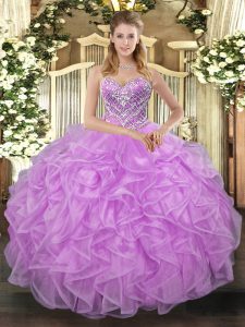 Designer Lilac Sleeveless Beading Floor Length Sweet 16 Dresses