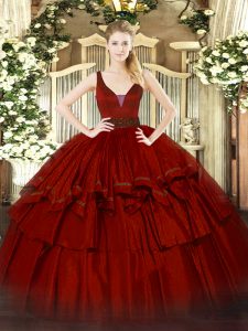 Suitable Floor Length Zipper 15 Quinceanera Dress Wine Red for Military Ball and Sweet 16 and Quinceanera with Beading a