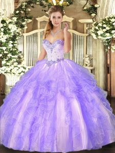 Latest Sweetheart Sleeveless Lace Up Vestidos de Quinceanera Lavender Tulle