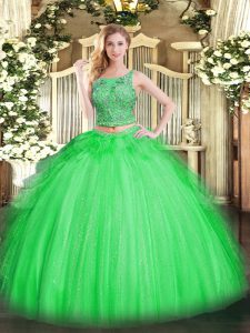Deluxe Quinceanera Gown Military Ball and Sweet 16 and Quinceanera with Beading and Ruffles Scoop Sleeveless Lace Up